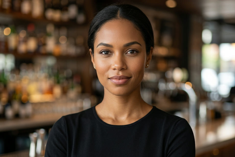 Business owner standing in her restaurant and bar